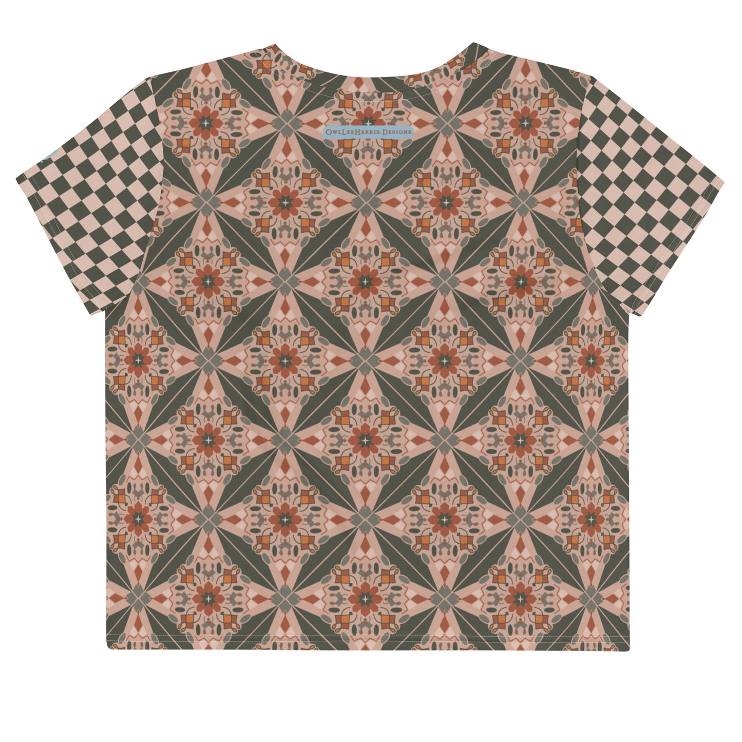 Flower Power—Sunset—Flower Child Tile + Dark Teal + Blush Checkerboard Cropped Tee