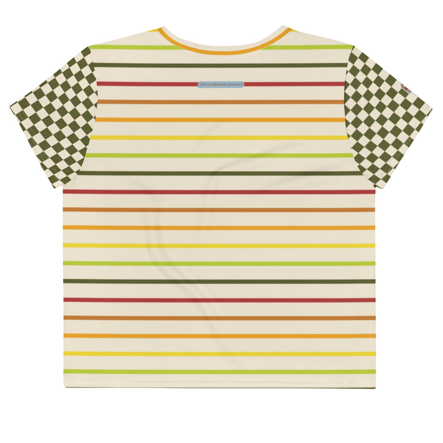 Flower Power—Daylight—Rainbow Multi Stripe+ Green + Cream Checkerboard Cropped Tee