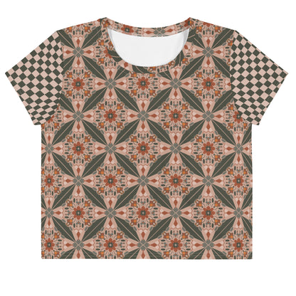 Flower Power—Sunset—Flower Child Tile + Dark Teal + Blush Checkerboard Cropped Tee