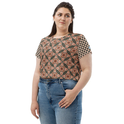 Flower Power—Sunset—Flower Child Tile + Dark Teal + Blush Checkerboard Cropped Tee