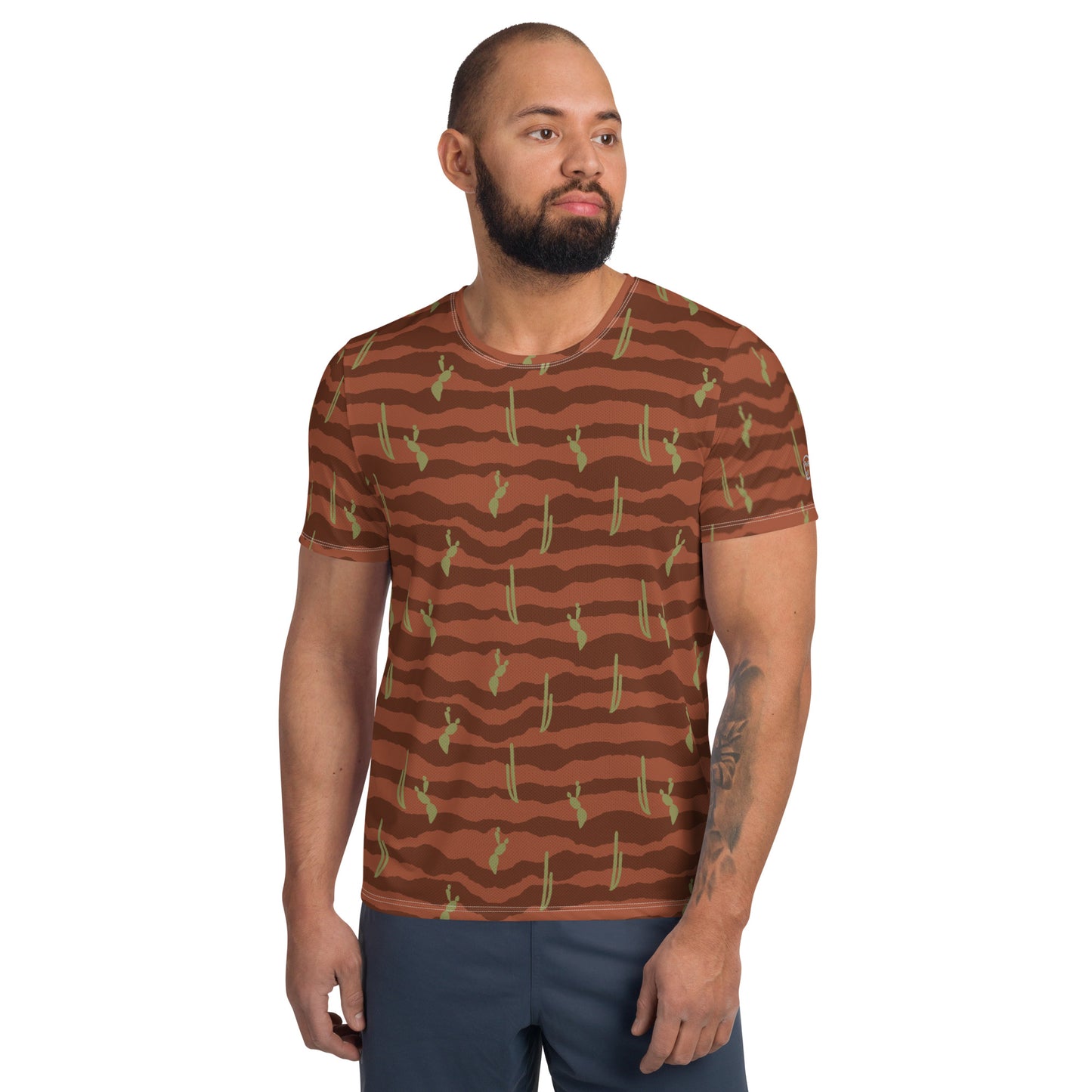 Daydreamer—Desert Landscape Stripes Mesh Athletic T-shirt