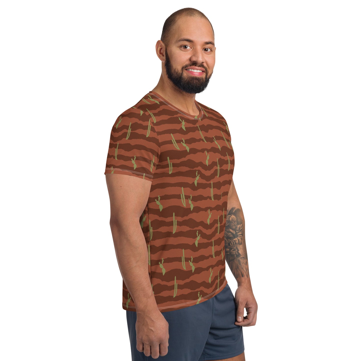 Daydreamer—Desert Landscape Stripes Mesh Athletic T-shirt