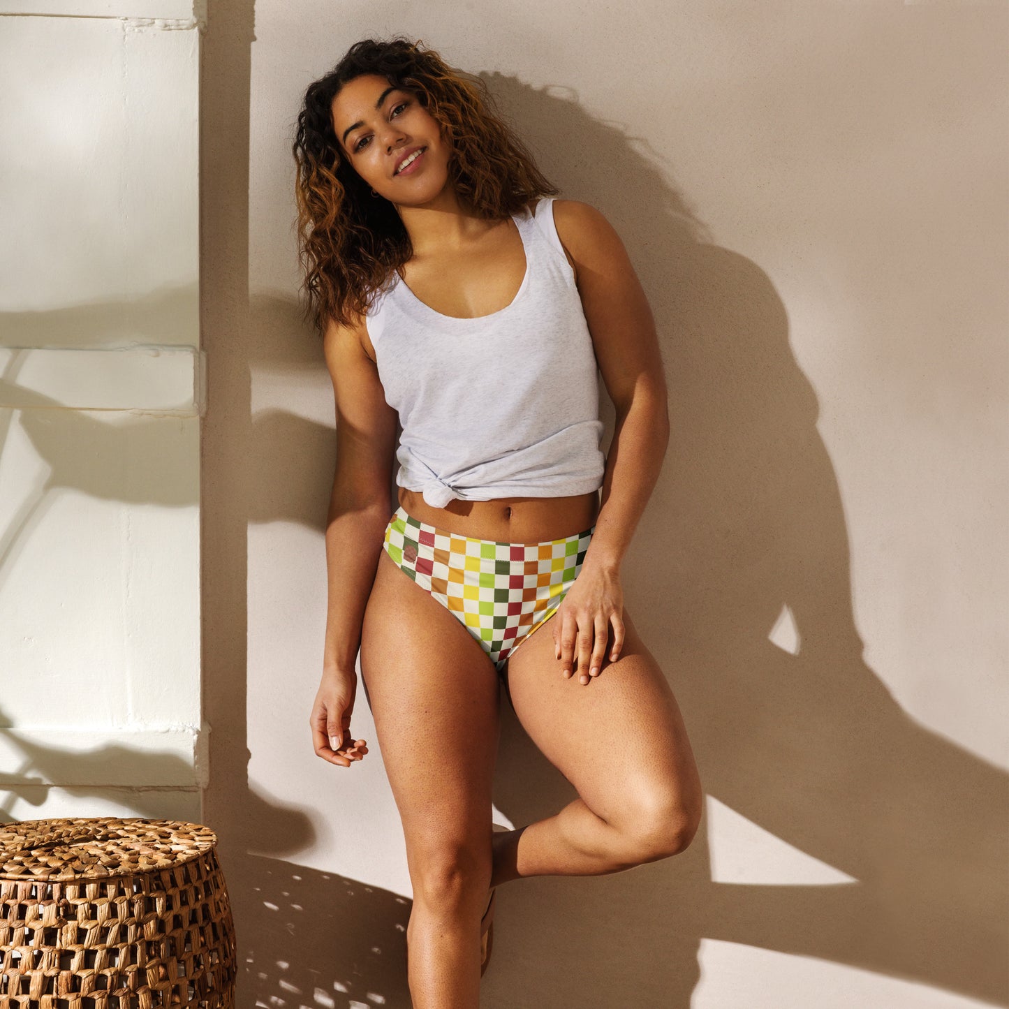 Flower Power—Daylight—Rainbow Checkerboard Bikini Bottom