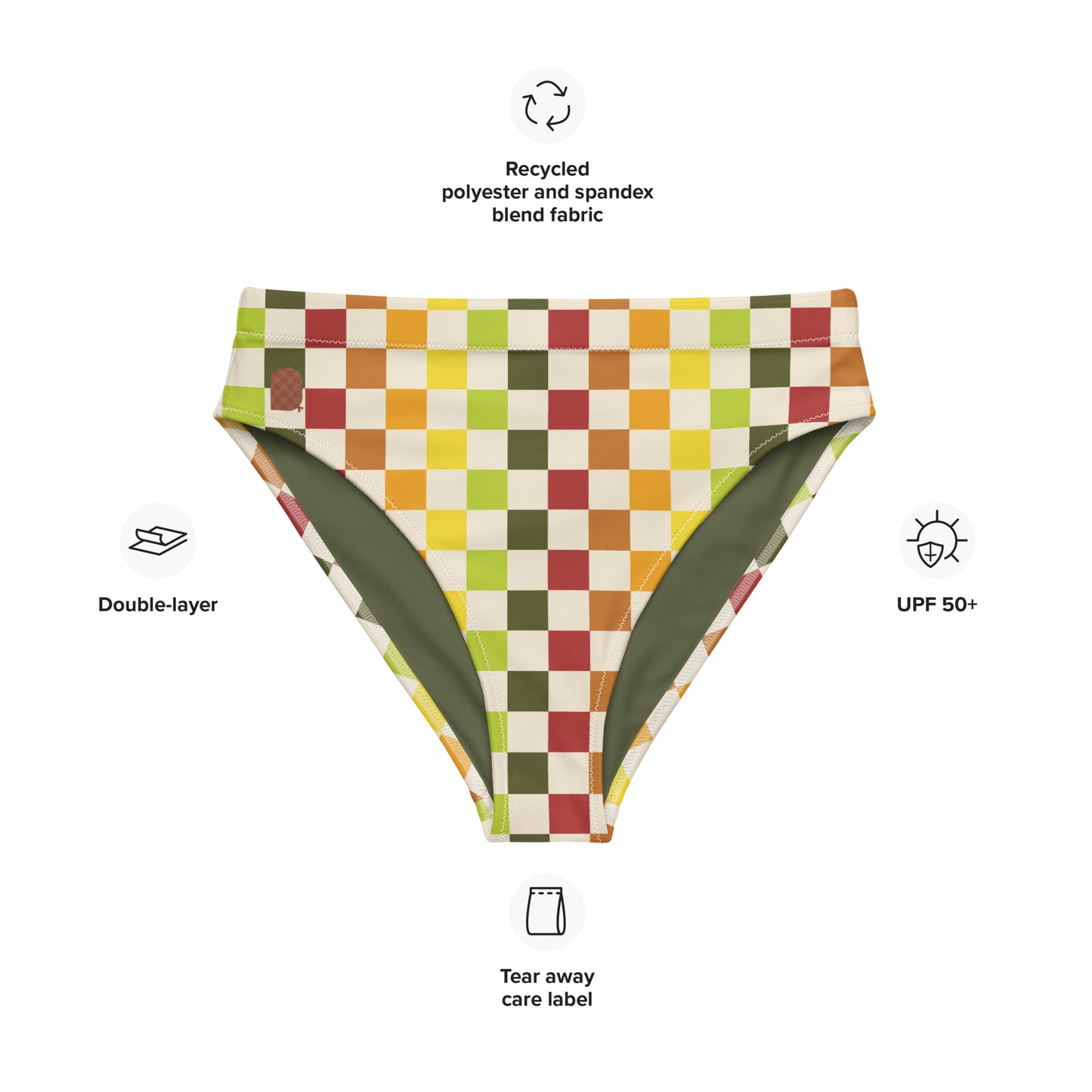 Flower Power—Daylight—Rainbow Checkerboard Bikini Bottom