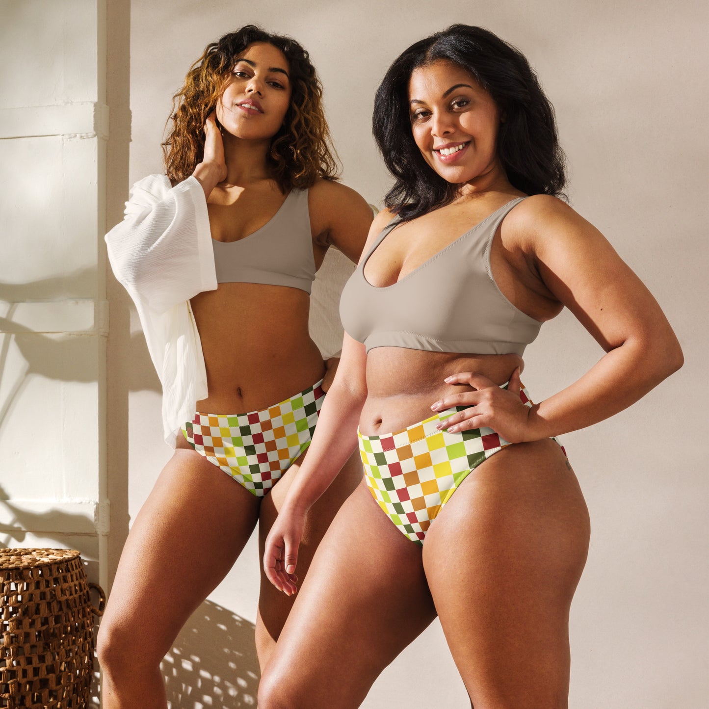 Flower Power—Daylight—Rainbow Checkerboard Bikini Bottom