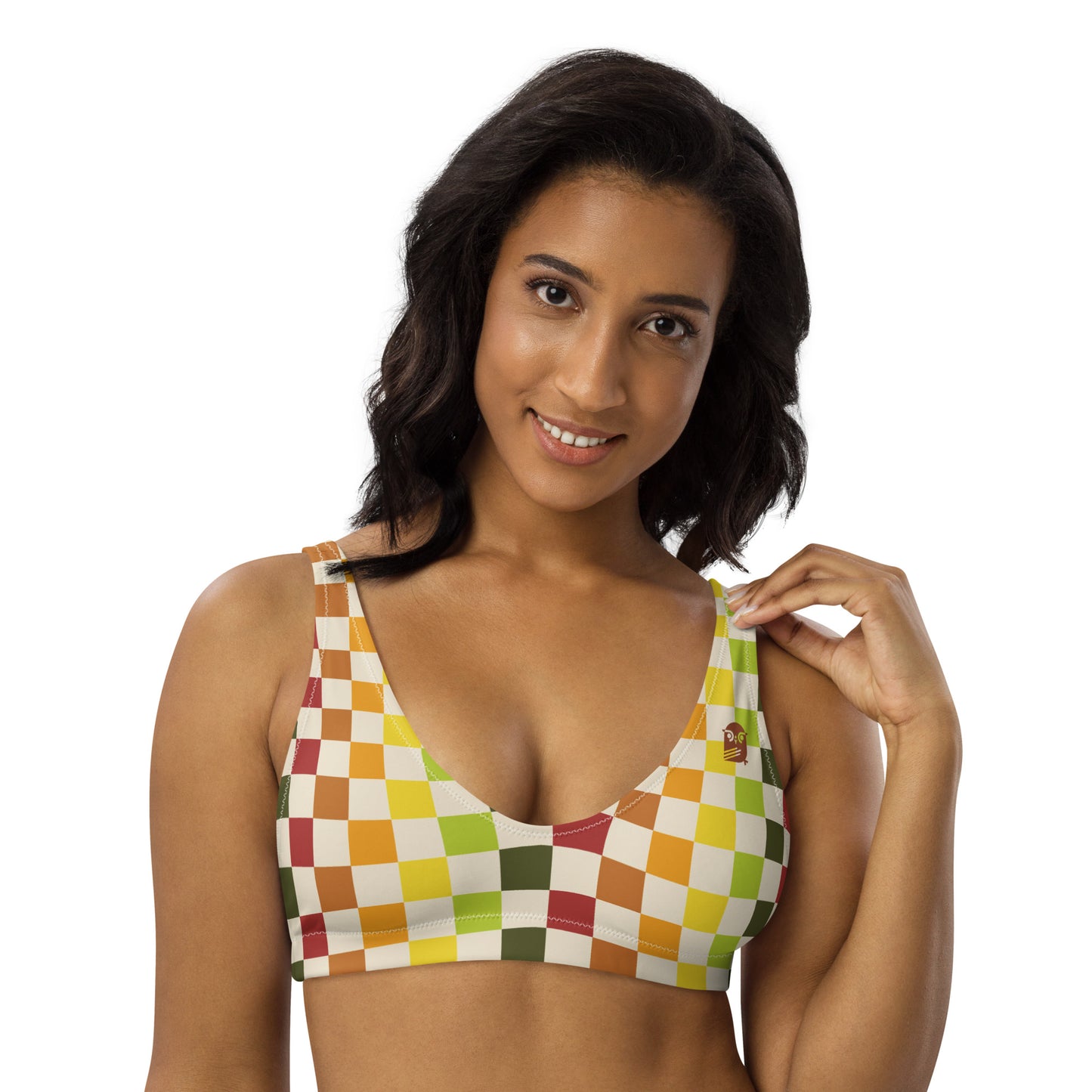 Flower Power—Daylight—Rainbow Checkerboard Bikini Top