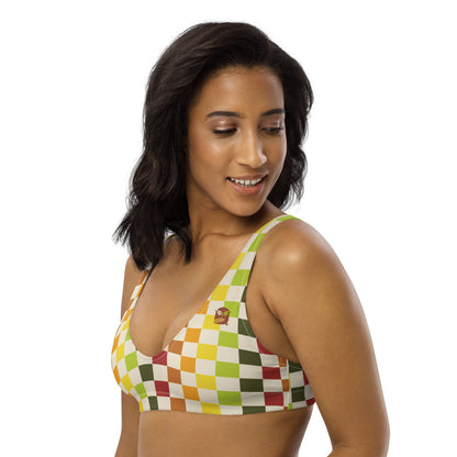 Flower Power—Daylight—Rainbow Checkerboard Bikini Top