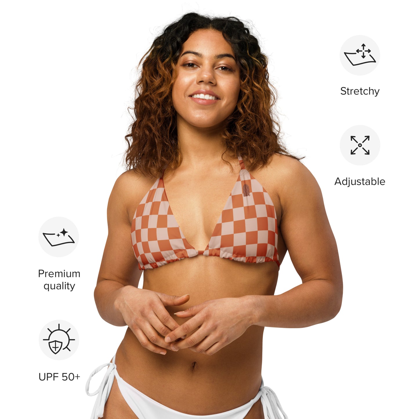 Flower Power—Sunset—Orange + Blush Checkerboard String Bikini Top