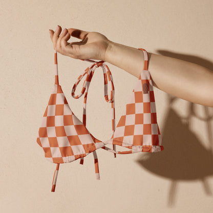 Flower Power—Sunset—Orange + Blush Checkerboard String Bikini Top