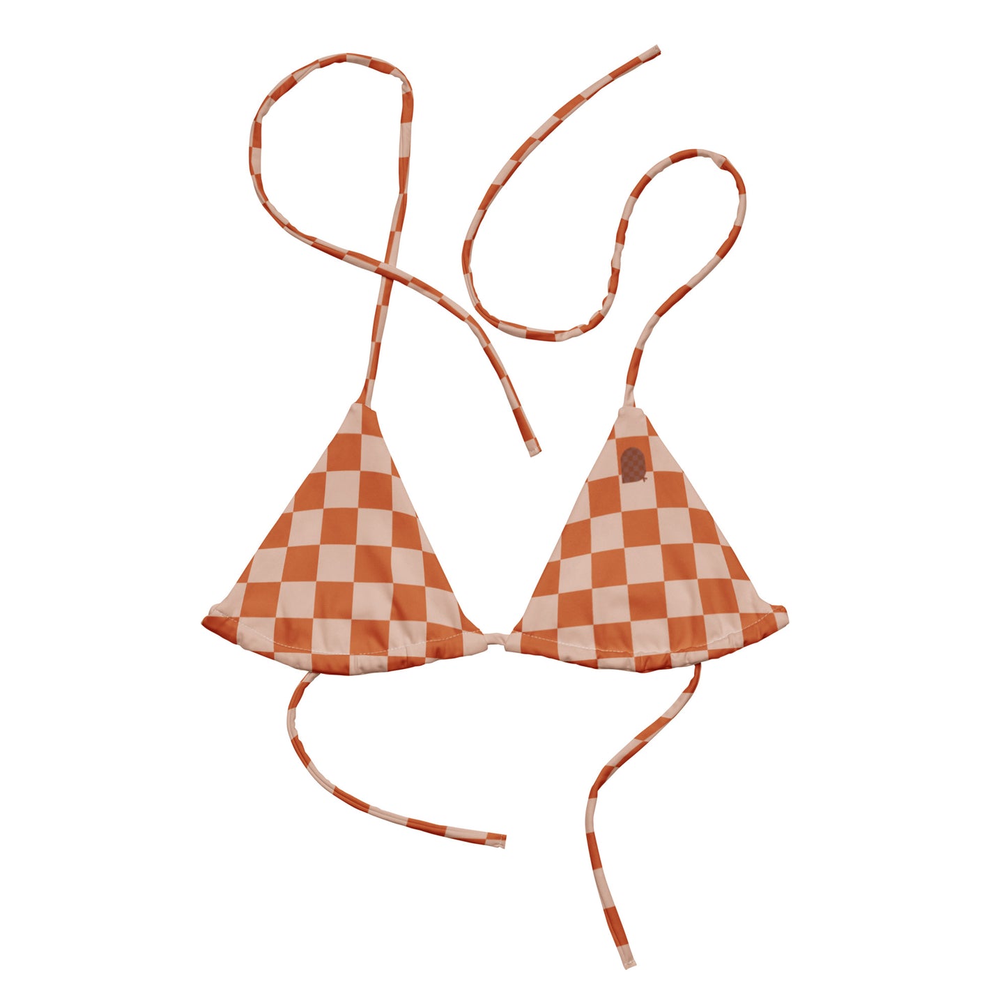 Flower Power—Sunset—Orange + Blush Checkerboard String Bikini Top