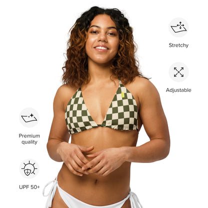 Flower Power—Daylight—Green + Cream Checkerboard String Bikini Top