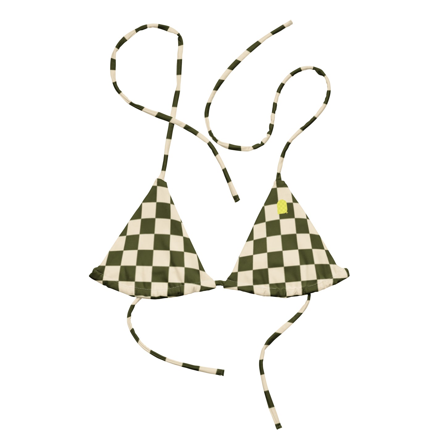 Flower Power—Daylight—Green + Cream Checkerboard String Bikini Top