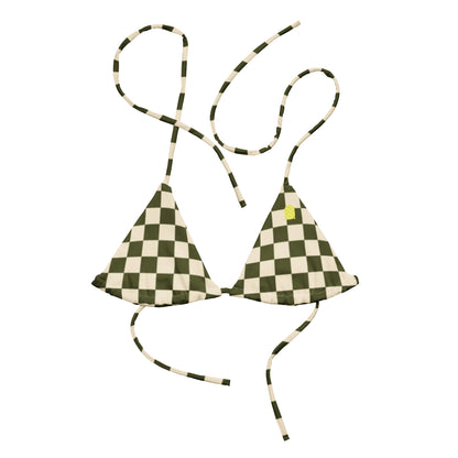 Flower Power—Daylight—Green + Cream Checkerboard String Bikini Top