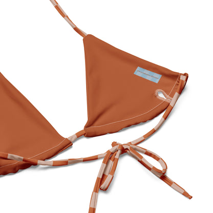 Flower Power—Sunset—Orange + Blush Checkerboard String Bikini Top