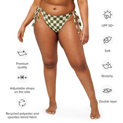 Flower Power—Daylight—Green + Cream Checkerboard String Bikini Bottom