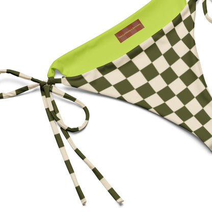 Flower Power—Daylight—Green + Cream Checkerboard String Bikini Bottom