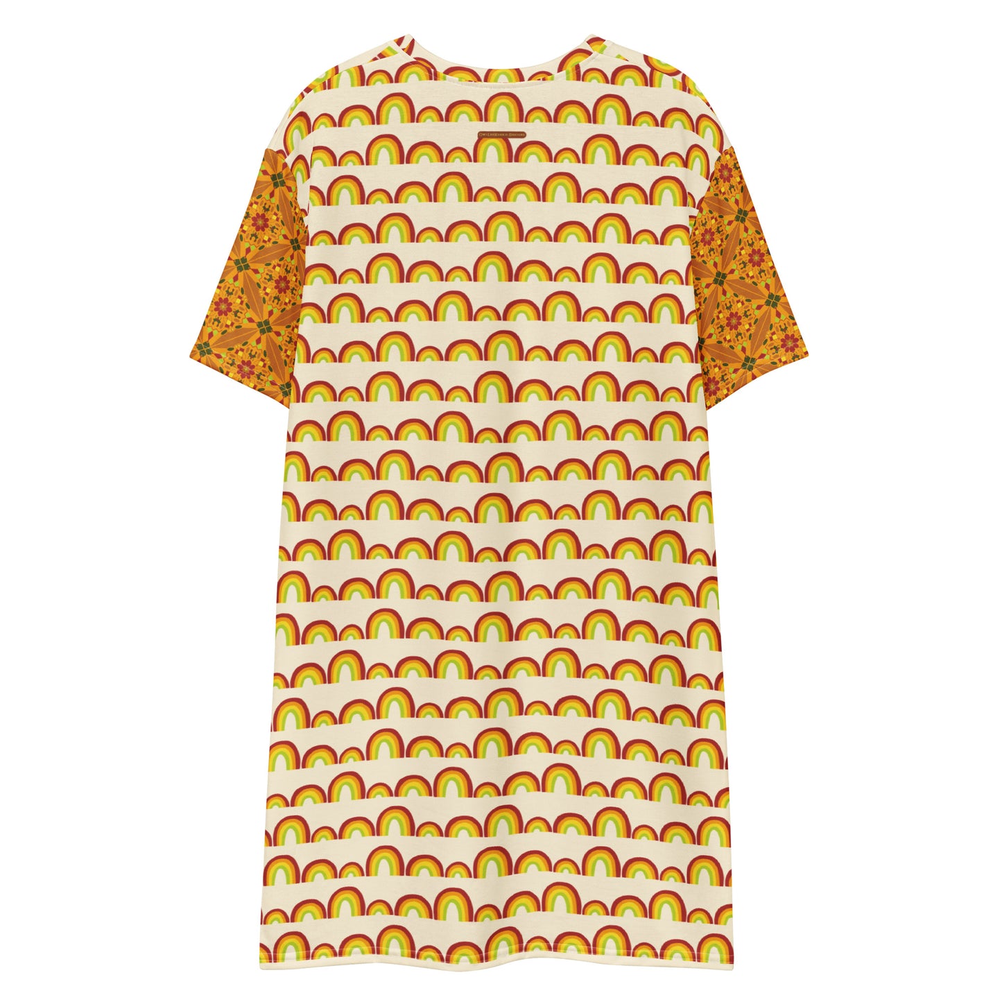 Flower Power—Daylight—Rainbow Stripe + Flower Child Tile T-shirt dress