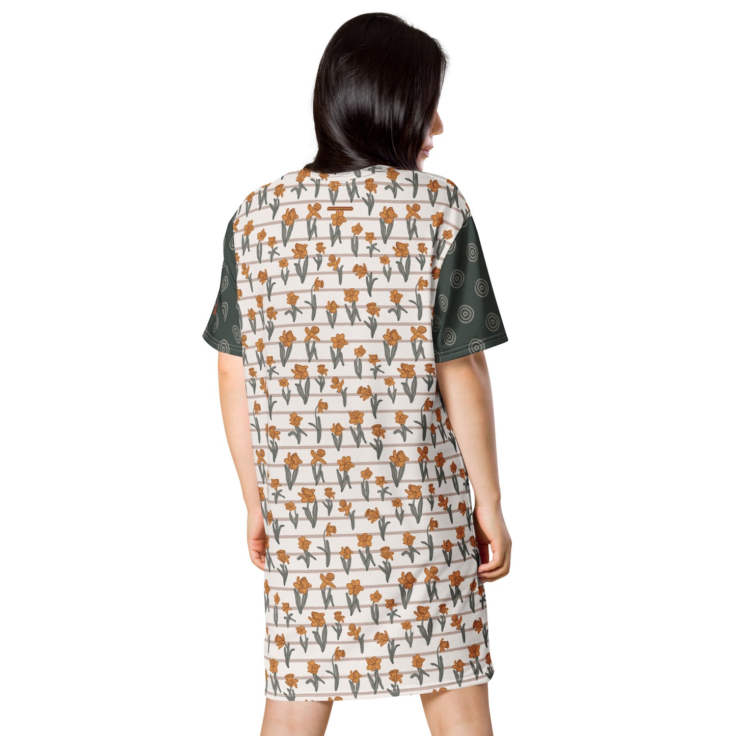 Spring Notions—Daffodil Field Stripes + Rain Puddle Ripples—T-shirt dress