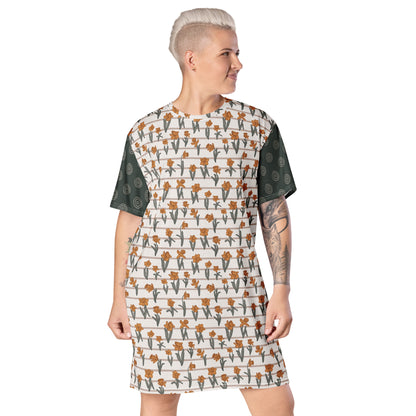 Spring Notions—Daffodil Field Stripes + Rain Puddle Ripples—T-shirt dress