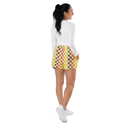 Flower Power—Daylight—Rainbow Checkerboard Athletic Shorts