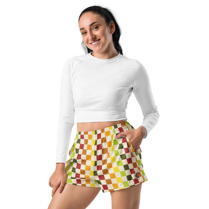 Flower Power—Daylight—Rainbow Checkerboard Athletic Shorts