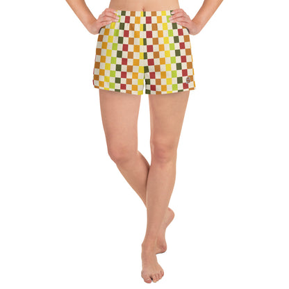 Flower Power—Daylight—Rainbow Checkerboard Athletic Shorts