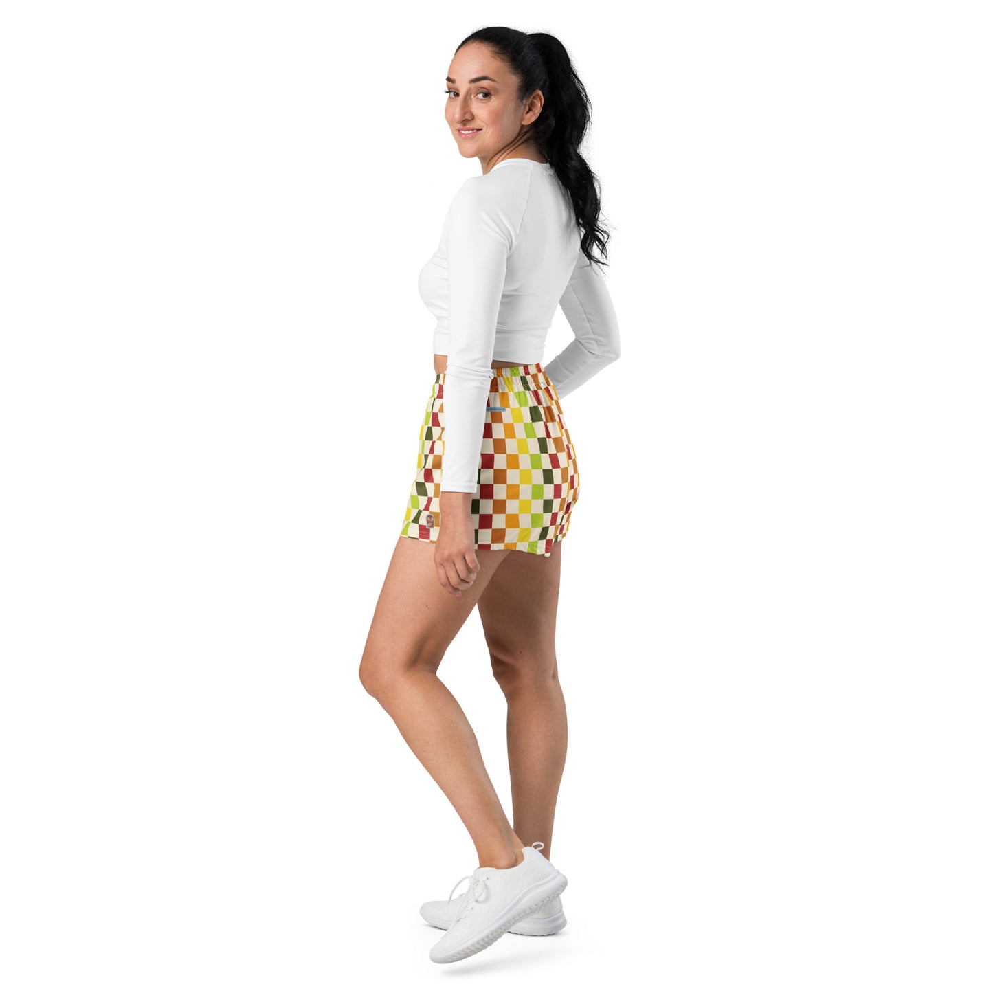 Flower Power—Daylight—Rainbow Checkerboard Athletic Shorts