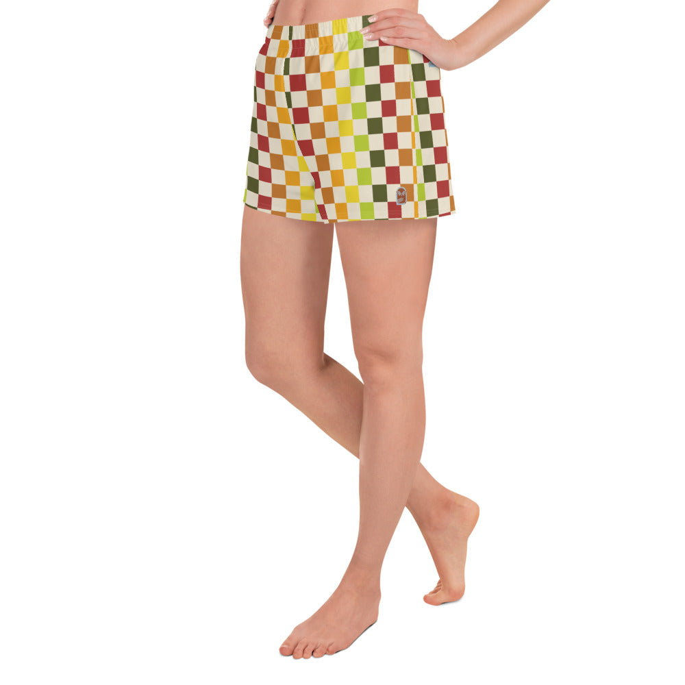 Flower Power—Daylight—Rainbow Checkerboard Athletic Shorts