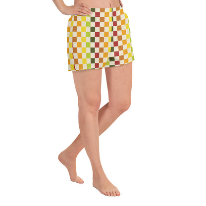 Flower Power—Daylight—Rainbow Checkerboard Athletic Shorts